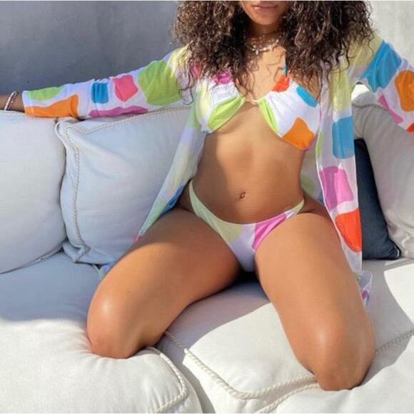 Women's Dot Bikini Set with Duster Cover Up Size Small - Picture 2 of 5